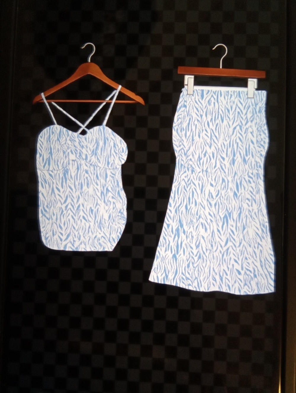 Diane Von Furstenberg Blue and White Zebra-Print Maxi Skirt N Top Vacation